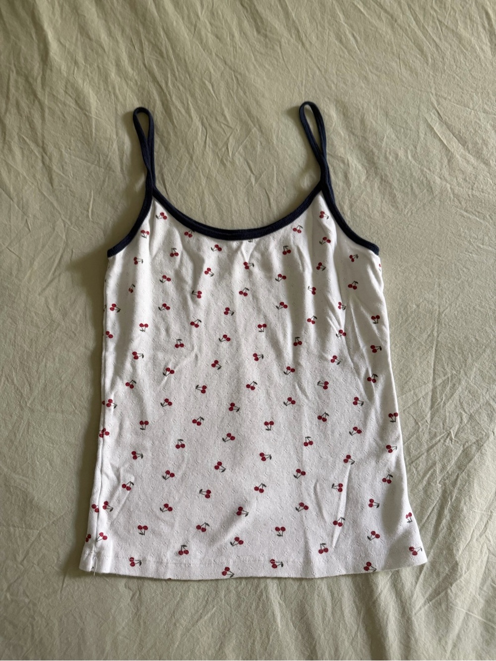 Brandy White Cherry Print Camisole Tank with Navy Trim